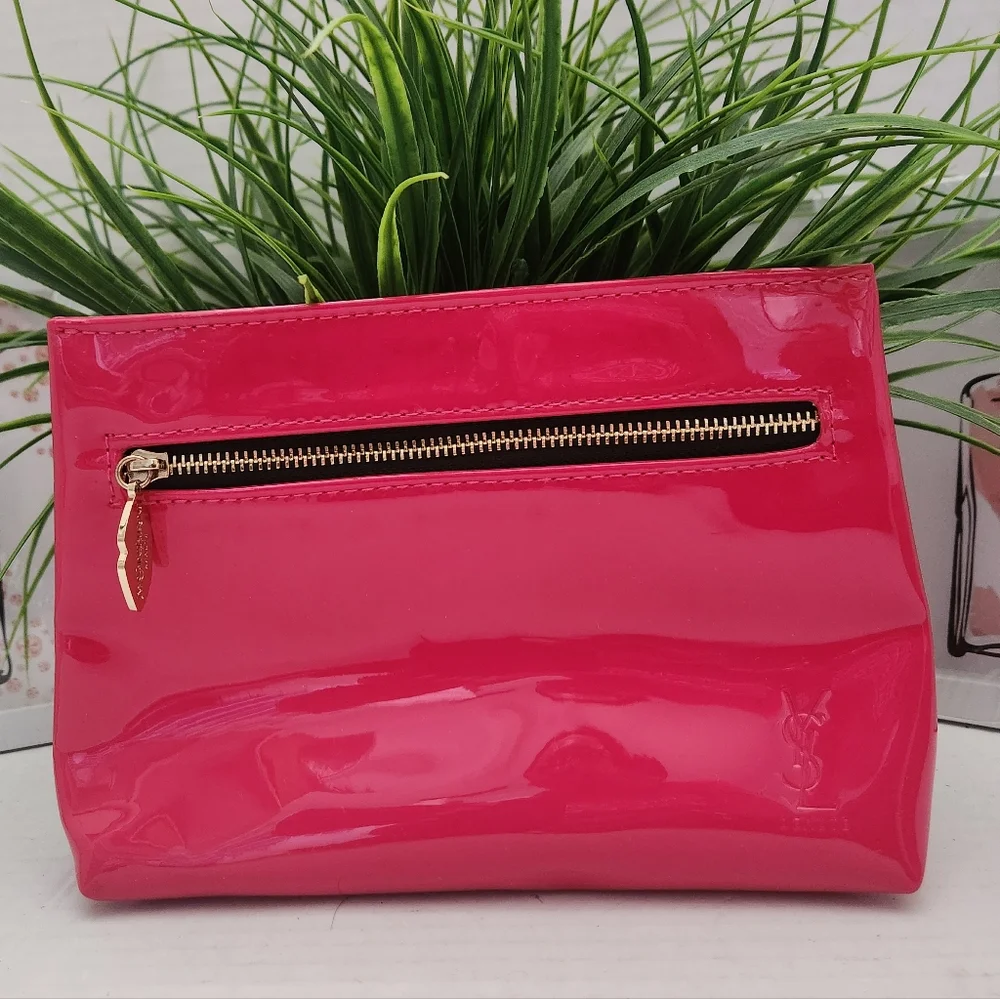 Yves Saint Laurent Small Pink Patent Leather Cosmetic Pouch Makeup Bag